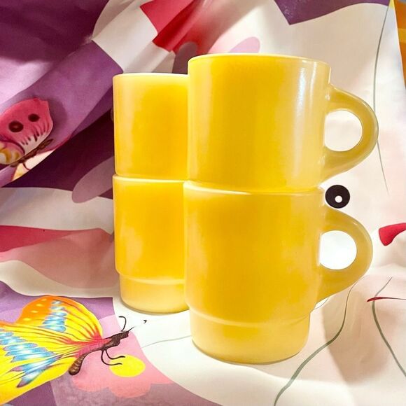 Anchor Hocking Other - 🎉HP🎉 Yellow Fire King Ware Vintage Anchor Hocking Stackable Mugs (4)
